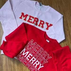 Festive Women's Merry Sweatshirts - Red and Pink